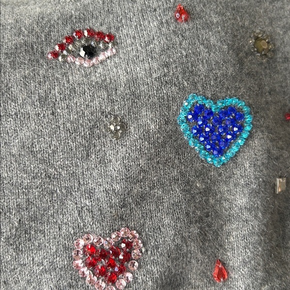 Halogen Cashmere Sweater Grey Rhinestones Excellent Size S - Picture 6 of 6